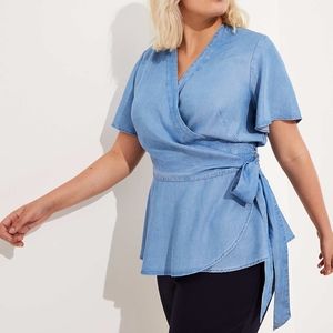 Loft Chambray Peplum Top Size 24 NWT